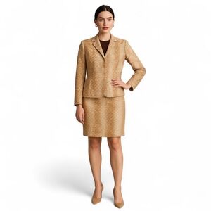 Lafayette 148 NY Women Linen Silk Jacket Skirt Set Petite 2 Snakeskin Print Suit